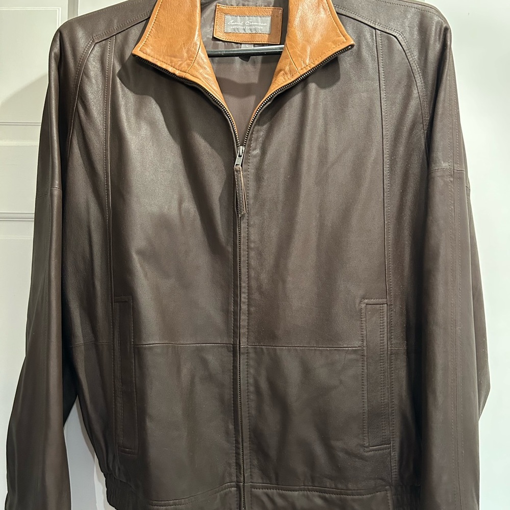 Daniel Cremieux Dark Brown Leather Jacket with Tan Collar